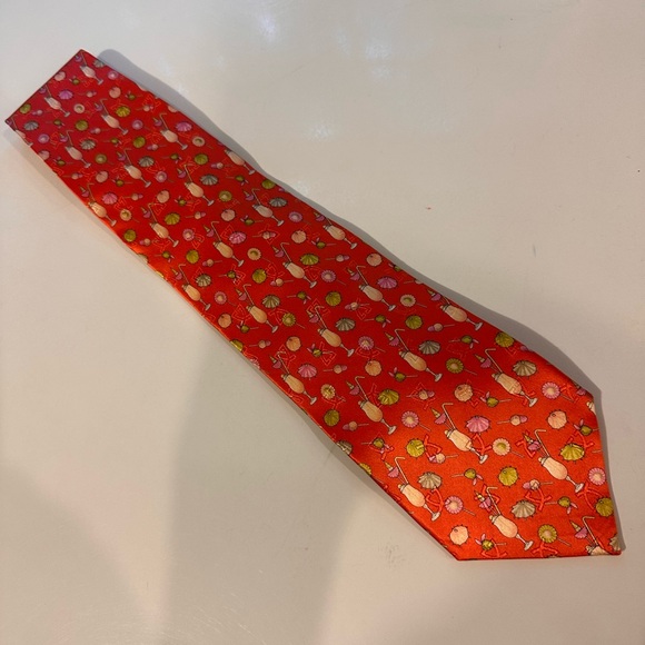 Leonard Paris Tropical Cocktail Orange/Peach Colored Silk Necktie
